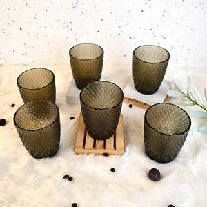 Ensemble de 6 verres à boire de qualité supérieure, motif étoile moderne texturé unique, vert olive et brun clair, pour les fêtes - Product Image 4