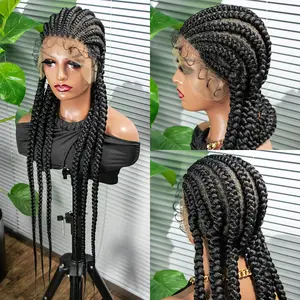 Wig rambut sintetis wanita, Wig ekstensi rambut, Wig renda sintetis, hitam, tipe Wig kualitas tinggi, Wig kepang