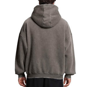 Sweat à capuche surdimensionné avec fermeture éclair et délavé à l'acide pour garçons 100% coton Épaule lourde Style hivernal brodé Sweats à capuche unis et teints Vente en gros - Product Image 2