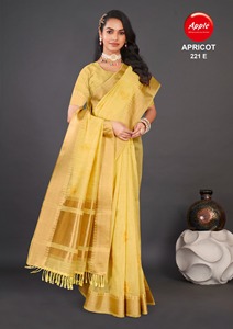 Albaricoque Seis colores a juego Bordado Trabajo Lino Khadi Saree - Product Image 2