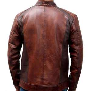 Chaqueta de Cuero Desgastado con Cuello Alto Personalizada OEM 2026, Chaqueta Vintage de Cuero Encerado de Oveja, Manga Larga, Corte Ajustado para Hombre - Product Image 2