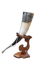 Cuerno para beber vikingo genuino Natural con soporte de Metal decorativo tallado estilo náutico Mead Ale FIESTA DE Navidad regalo de recuerdo - Product Image 2