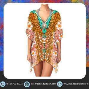 Kimono en mousseline de soie imprimé ethnique léger col en V à manches longues vêtements décontractés élégants pour femmes couvrir une superposition élégante à vendre - Product Image 2