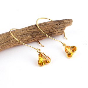 Impresionante colección de pendientes de aro de cuarzo amarillo, venta al por mayor, joyería de moda de latón, accesorios para mujer, regalo de boda, pendientes de aro, par - Product Image 5