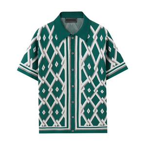 Polo en tricot à motif de diamants le plus vendu pour homme T-shirt cardigan à manches courtes en tricot jacquard pour homme d'été - Product Image 4