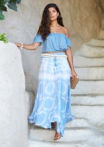 ชุดกระโปรงยาวมัดย้อมสีฟ้าสำหรับผู้หญิงชุดเดรสสำหรับฤดูร้อนวันหยุดพักผ่อน2025 - Product Image 4