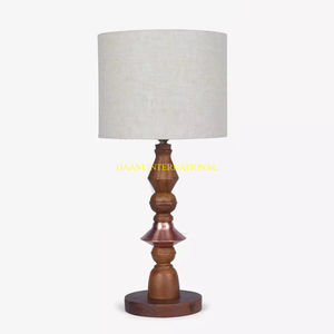 Handmade Wooden <b>Table</b> Lamp With Brass Accent And <b>White</b> Fabric Shade Elegant Lighting For Bedroom Living Room Office Hotel Decor - Product Image 4