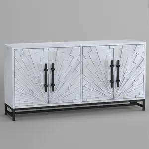 Diamant Zon Curve Patroon Mango Hout Dressoir Met Ijzeren Basis Witte Nood Afwerking Kast Voor Woonkamer Eetkamer Furnitu