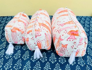 Handmade Soft Cotton Quilted Fish Hand Printed Eco-Friendly Water Resistant <b>Zipper</b> Closure Large Capacity Vintage Case - Product Image 3