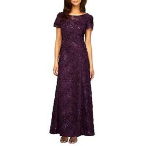 Abito da sera Alex in pizzo viola con stampa floreale, vita naturale, linea ad A, paillettes, per la madre della sposa, lunghezza al pavimento, taglia 10 - Product Image 1