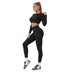 Women Lightweight <b>Yoga</b> <b>Set</b> Custom Logo Print Quick Dry & Breathable Soft Stretch Pattern for Active Use Elastic Waist Closure - Product Image 1