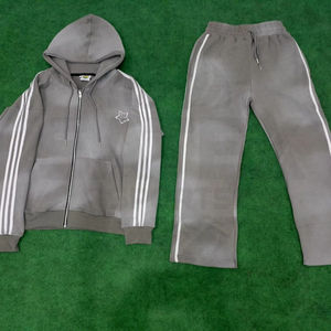 Ensemble de survêtement vintage pour homme avec fermeture éclair, survêtement d'hiver, lavage à l'acide, poids lourd, uni, survêtement personnalisé - Product Image 1