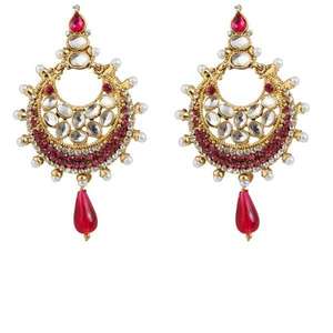 Kriaa Kundan <b>Fine</b> <b>Dangle</b> <b>Earrings</b> Pink Austrian Stone Gold Plated 1303754 Model - Product Image 1