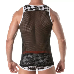 2025 Black Color High Quality Custom Mesh tank Top <b>Singlets</b> Wholesale Breathable Mesh tank Top for <b>Men</b> - Product Image 4