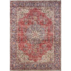 Alfombra Vintage de Lana 9x12, Anudada a Mano, con Diseño de Medallón Rojo y Naranja, Rectangular, Abstracta, para Pasillo, Entrada, Sala de Estar - Product Image 1