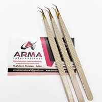 Pince à épiler professionnelle pour extensions de cils, à pointe en or plaqué plasma à 45 degrés, revêtement beige, durable, logo personnalisé, poignée confortable