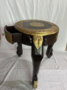 Handcrafted Rajasthani Brass Inlay Elephant Shape Best Quality Single Draw End Table Nighstand For Home Hotel - Product Image 2