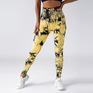 Pantalones de Yoga para levantamiento de glúteos de cintura media de cintura alta de invierno para mujer, mallas fruncidas de entrenamiento sin costuras con tinte de corbata a la venta - Product Image 3