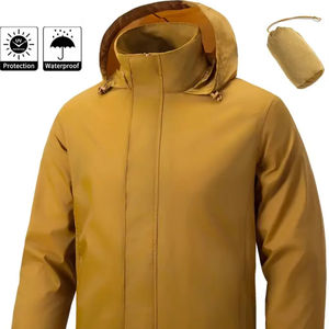 เสื้อโค้ทผู้ชายฮิปฮอปทรงสลิมฟิตแจ็คเก็ตมีฮู้ดสีเหลืองกันลมกันน้ำระบายอากาศได้ดีน้ำหนักเบาออกแบบได้ตามต้องการสำหรับฤดูหนาว - Product Image 1