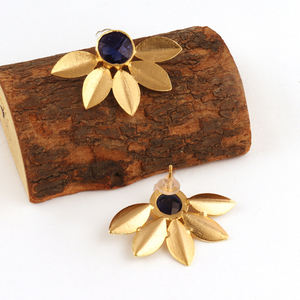 Pendientes de oro de hoja botánica, joyería de moda Floral minimalista de cuarzo iolita para mujer, perfecta para regalar - Product Image 6