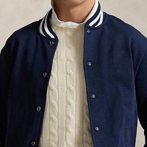 Chaqueta universitaria de gran tamaño con cuello acanalado y cuello azul marino para hombre, chaqueta de béisbol universitaria Letterman, chaqueta de bombardero Varsity para hombre - Product Image 3