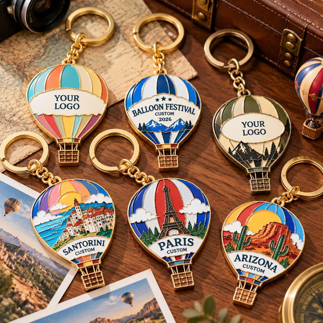 Factory Personalized Initial Keychain Travel Tourism Keychain Custom Hot air Balloon Keychain Travel Agency Souvenir Gift