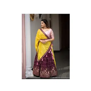 Fourniture en gros de paillettes et de fil de broderie Lehanga Choli du fournisseur et de l'exportation indiens à un prix de gros - Product Image 1