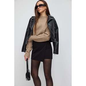 Mini-jupe décontractée en tissu non tissé à armure croisée, au-dessus du genou, 72 % polyester, taille XS, longueur courte, taille naturelle - Product Image 3