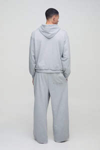 Survêtement en molleton français 100% coton 450 g/m², imprimé sur mesure, gris, coupe ample, sweat-shirt à capuche avec fermeture éclair à boucle, sweat-shirt et pantalon délavés - Product Image 2