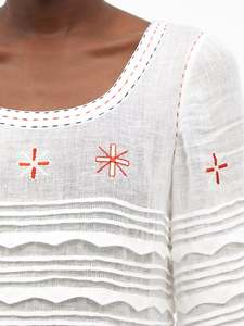 Robe brodée de taille américaine en lin de couleur blanche, élégante et décente Robe mi-longue légère Prix de gros Robe ukrainienne pour femme - Product Image 5