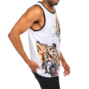 Wholesale Custom Men's Workout Tank <b>Tops</b> Heat-Transfer Printing Gym Compression Wear 100% Cotton Anti-shrink - Product Image 5