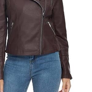 ¡Novedad de 2025! Chaqueta de cuero corta a la moda para mujer, patrón sólido, cuello levantado, cierre de cremallera, relleno de algodón de invierno crudo - Product Image 5