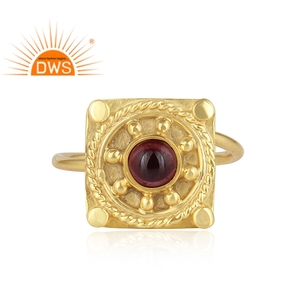 New Arrival Sterling <b>Silver</b> 18K Gold Plated Natural <b>Garnet</b> Gemstone Stackable <b>Ring</b> Custom Jewelry Manufacturer - Product Image 1