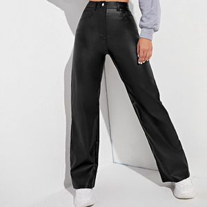 Pantalones rectos de pierna ancha y cintura alta para mujer, pantalones con aspecto de cuero, bolsillos personalizados, estilo Hip Hop transpirable para invierno - Product Image 6