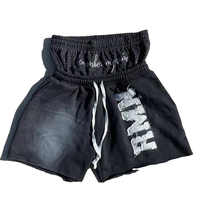 Shorts de survêtement unisexe délavés à l'acide, double taille, avec broderie personnalisée et imprimé effet usé, style streetwear, en toile épaisse, couleur unie, décontracté, 100%