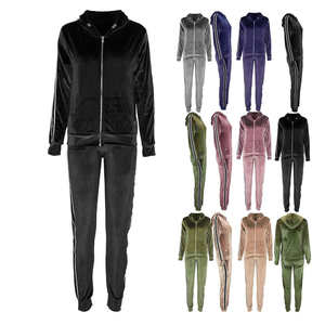 Otoño primavera moda chica púrpura terciopelo chándal personalizado ropa deportiva chándal Mujer dos piezas terciopelo chándal conjunto - Product Image 1