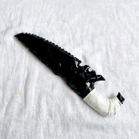 MUNTAHA AGATE Couteau de fantaisie en obsidienne noire unique, pierre précieuse, lame taillée à la main, qualité supérieure, toucher réel, dentelé, Wicca