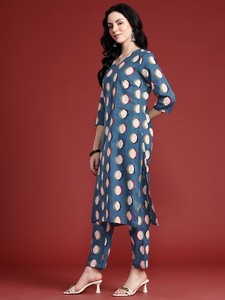 เสื้อคุตตาผ้าฝ้ายแท้พิมพ์ลายเรขาคณิตทันสมัยสำหรับผู้หญิงพร้อมกางเกงและดูปุต้าอินเดีย - Product Image 4