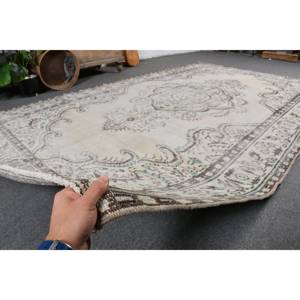 Alfombra turca vintage clásica beige marrón 5,8x9,6 pies de lana de retazos de área grande con respaldo de látex para pasillo o dormitorio - Product Image 5