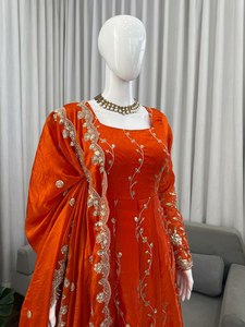 ชุดสตรีแบบ Anarkali ผ้าจอร์เจียต์ไหมปักลาย พร้อมส่ง (แบบยาวและแบบสั้น) หลายสี เหมาะสำหรับงานปาร์ตี้ คุณภาพดี - Product Image 5