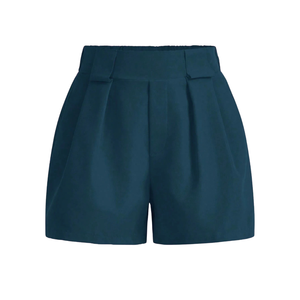 Shorts décontractés pour femmes à taille haute, plissés, avec ceinture, poches latérales, fermeture éclair, séchage rapide, respirants, motif uni, 100% polyester - Product Image 3