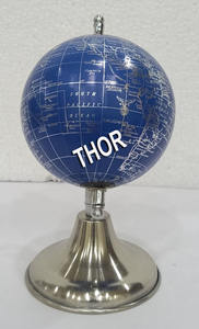 THOR INSTRUMENTS Vintage Art Deco Decorative Desktop World <b>Globe</b> Set 2 Blue Rotated Map Chrome Polish Aluminium Base - Product Image 5