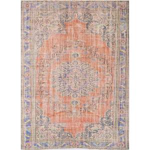 Alfombra de Lana Anudada a Mano de Gran Tamaño, Diseño de Medallón Rojo y Naranja, para Sala de Estar, Pasillo Rectangular, Modelo Pae-2847 - Product Image 1