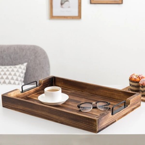 Bandeja de Almacenamiento Rústica de Madera con Asas Metálicas Resistentes, Borde Elevado Profundo, Diseño Elegante, Ideal para Café, Desayuno y Decoración del Hogar - Product Image 2