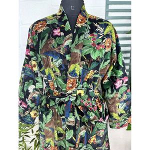 Luxury Unisex Kimono <b>Jacket</b> Elegant Floral Black Malibu Bluish Autumn <b>Winter</b> Gift Velvet House Robe Reversible Silk Lined Soft - Product Image 2