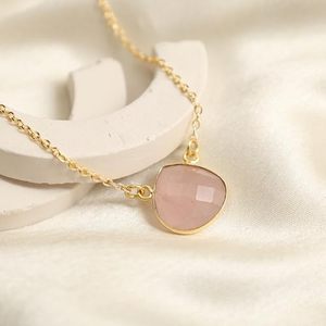 Quartz Rose fait à la main 14mm coeur forme lunette collier en plaqué or réglage octobre pierre de naissance mariage bijoux cadeau - Product Image 5