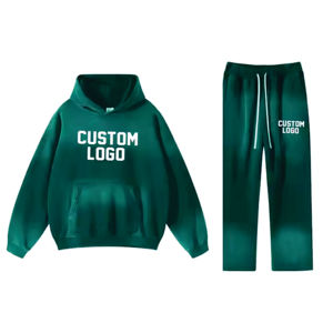 Pantalon de survêtement évasé à logo personnalisé et sweat à capuche zippé deux pièces survêtement unisexe délavé à l'acide vintage en strass pour hommes - Product Image 2