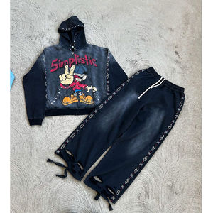 Survêtement personnalisé pour hommes, sweat à capuche, pantalon évasé, ensemble pantalon de survêtement et sweat à capuche délavés à l'acide - Product Image 5