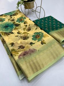 Ropa de fiesta de tela de lino, Saree de seda con estampado Digital hermoso, diseño Floral, uso diario - Product Image 6