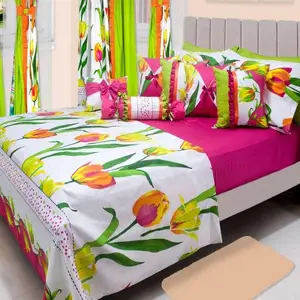 非洲风格3d印花定制多王12PCS聚酯床单窗帘床上用品套装花卉植物